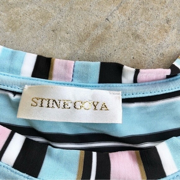 Stine Goya Joel Midi Dress Striped Long Sleeve Pastels Azure Stretch Jersey L - Picture 4 of 5